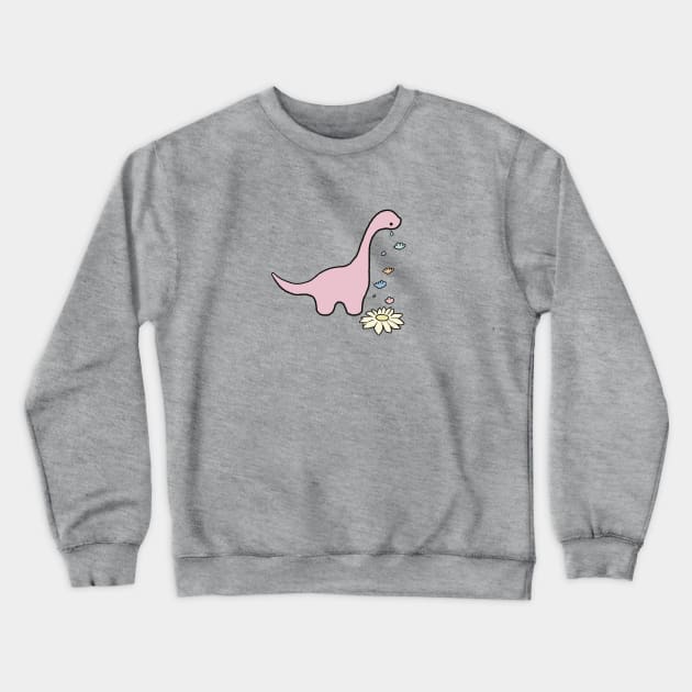 Cute Pink Kawaii Dinosaur Crying Flowers Crewneck Sweatshirt by TotoBeibee